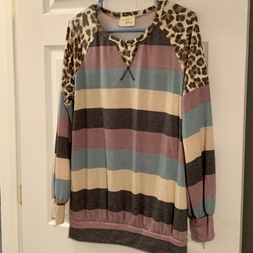 Moonshot striped long sleeve top with leopard print